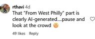A user points out AI imagery in the video (image via @rthavi on Instagram)